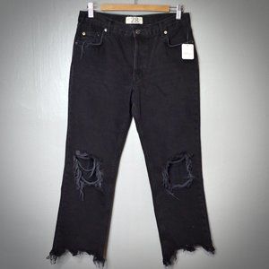 NWT Free People Maggie Mid Rise Straight Leg Distressed Jeans - Black - Size 28